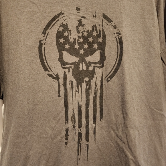 Dion Wear Charcoal gray Flag skull short sleeve shirt Size XXL - Picture 3 of 8